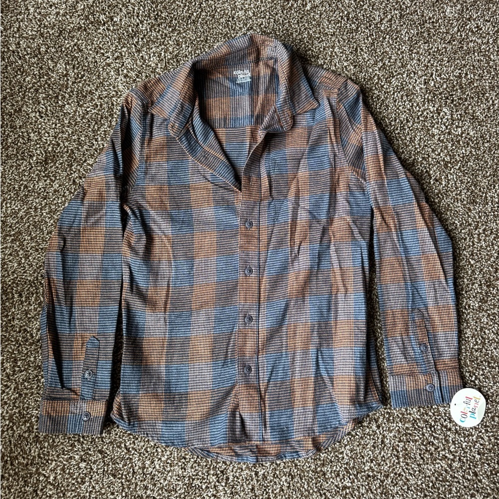 Colorful Planet Boy’s Woven Plaid Button Down Shirt Large 10/12